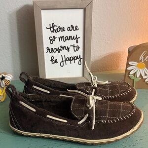 L.L. Bean Brown Slippers with Cream Accents